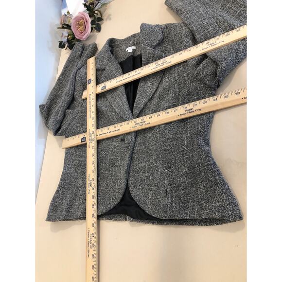 Apt. 9 Black White Tweed Blazer Jacket Removable Faux Fur Collar Single Button - Picture 6 of 9